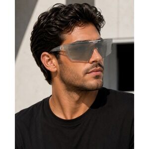 Versace VE4461 Shield Sunglasses Crystal Clear Grey Mirror Black Interchangeable
